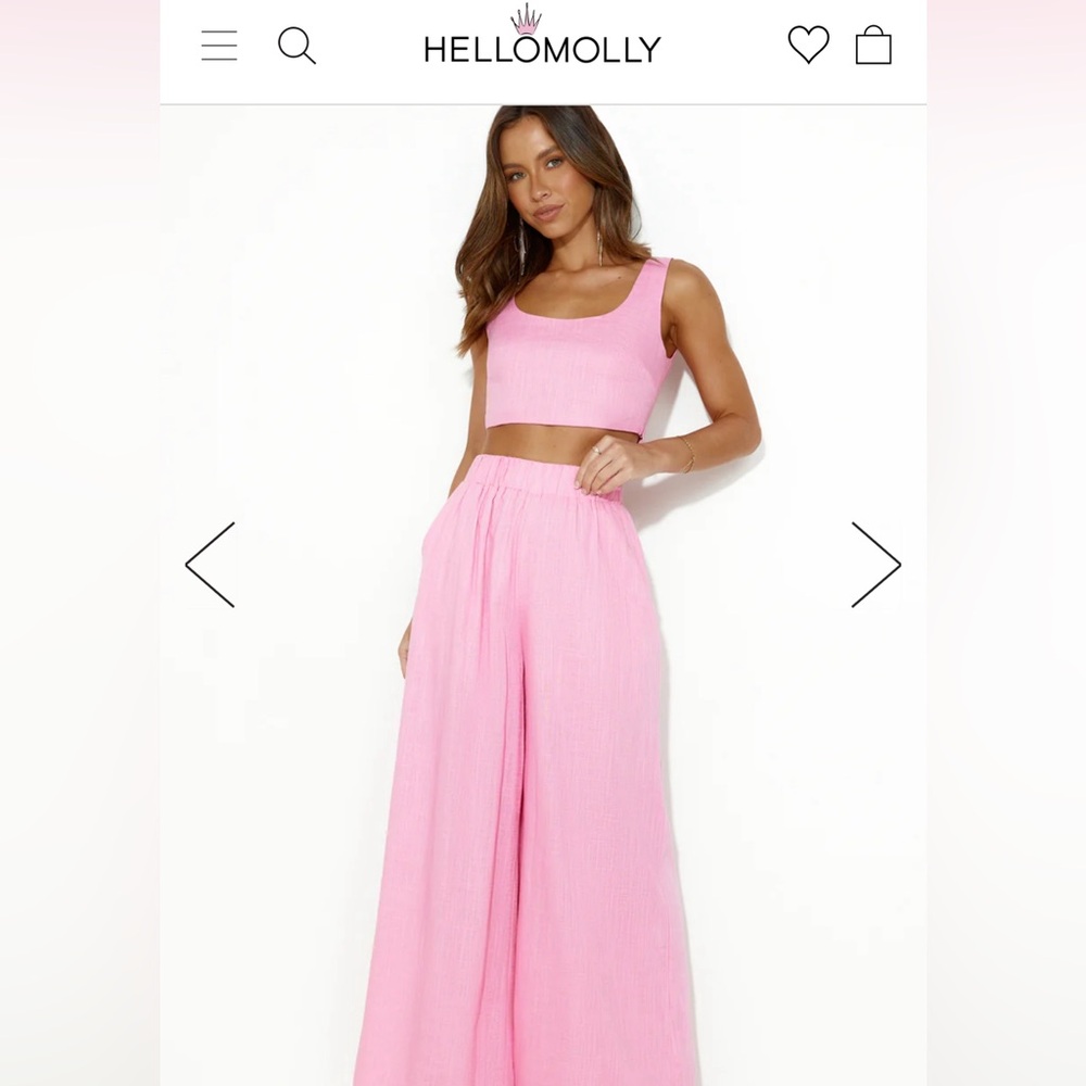 Hello Molly pink linen top and pants set NWTO size S